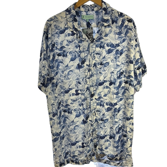 Blue and White Casual Button Down Shirt with Abstract Pattern - Picture 1 of 8